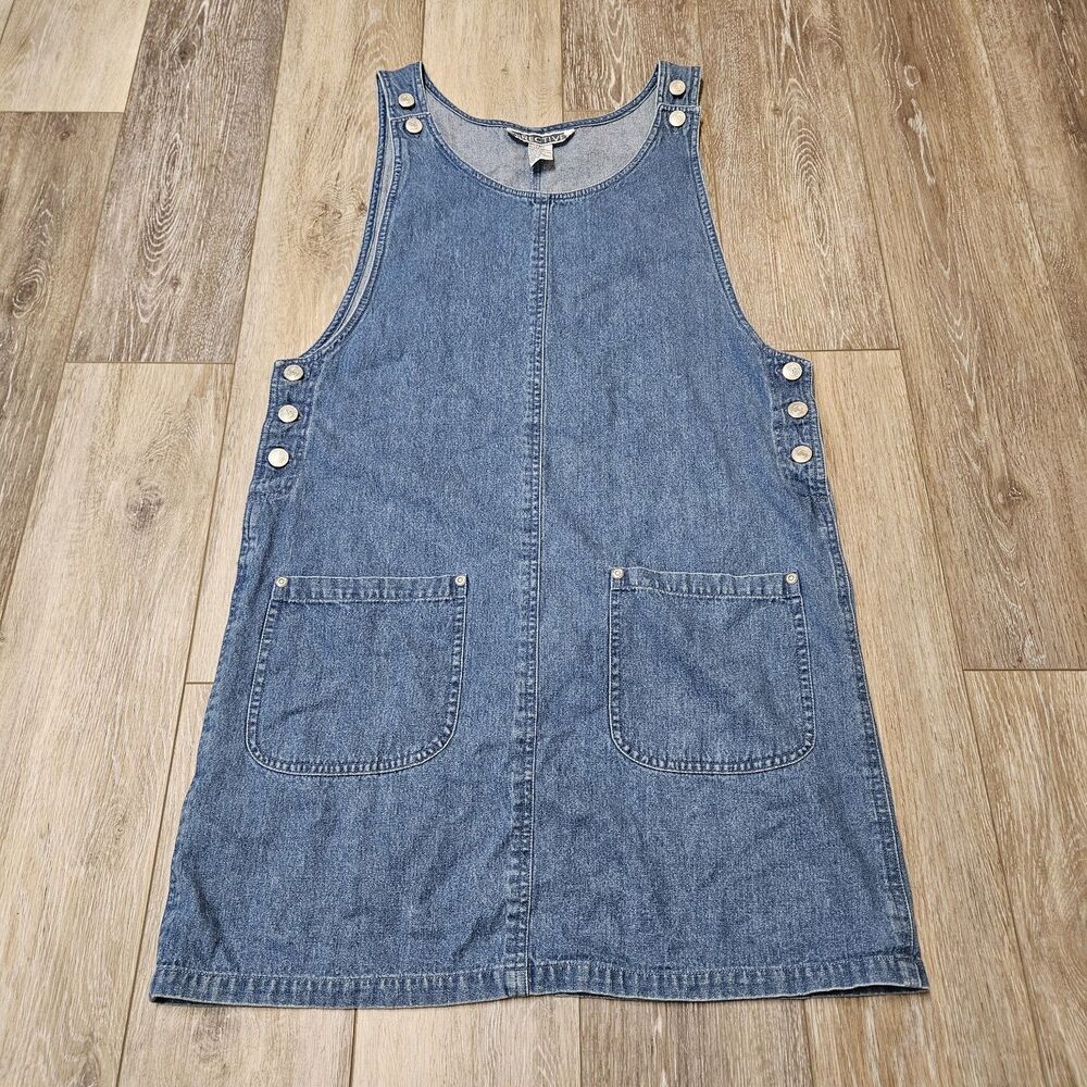 Directives Vintage 90s Denim Jumper Front Pockets Adjustable Button Women Medium